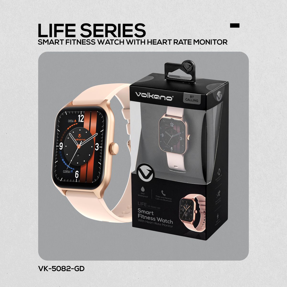 Volkano Life Series Smart Watch for Women & Men | Calling & Photo Uploads - Rose Gold
