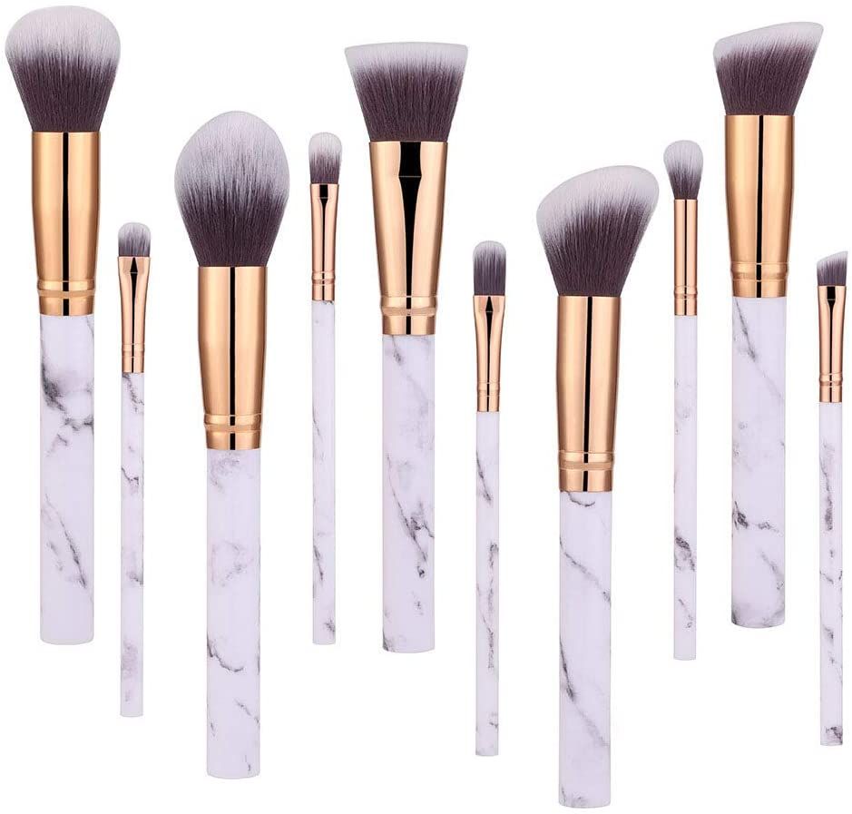 10 Piece Marble Style Professional Makeup Brush Cosmetic Set
