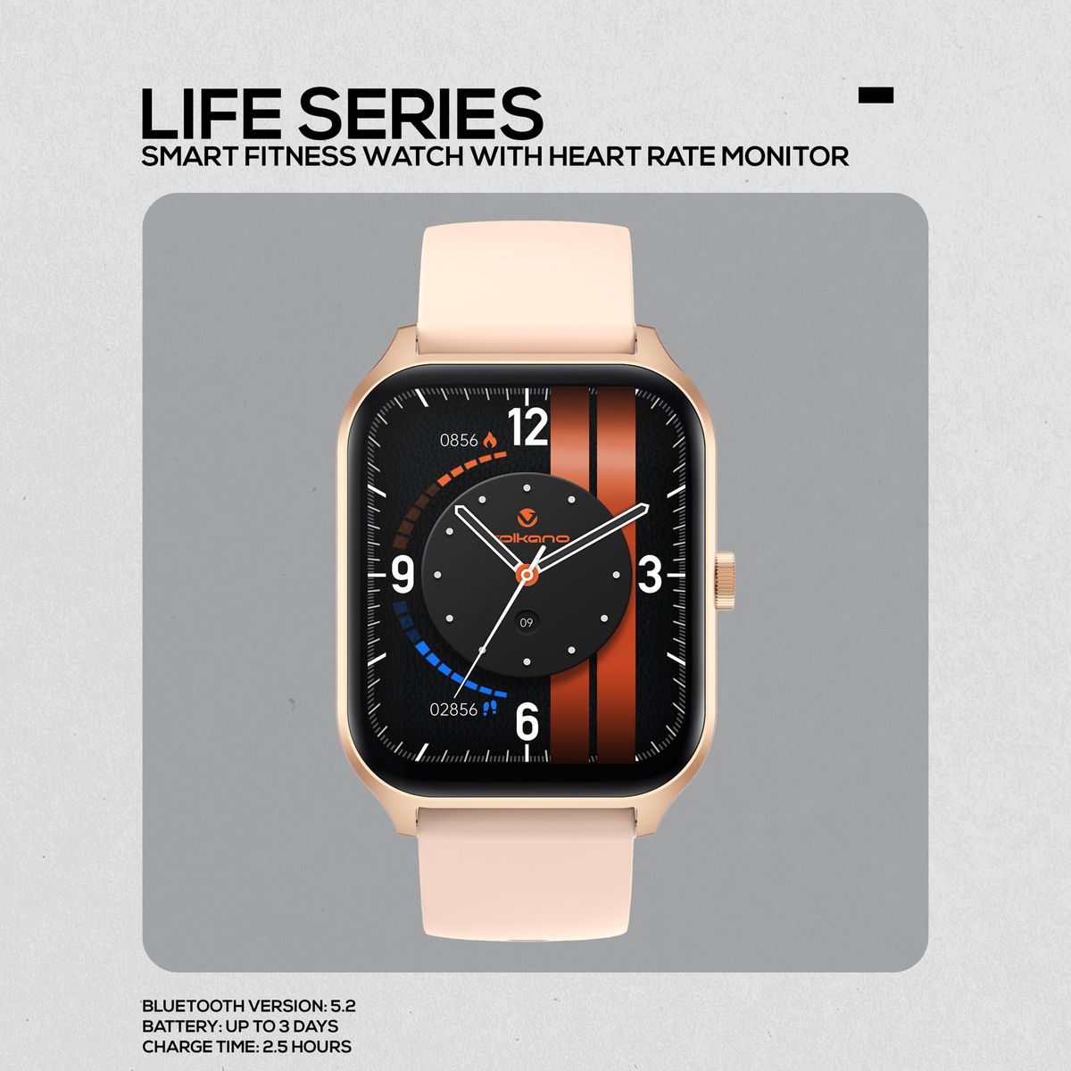 Volkano Life Series Smart Watch for Women & Men | Calling & Photo Uploads - Rose Gold